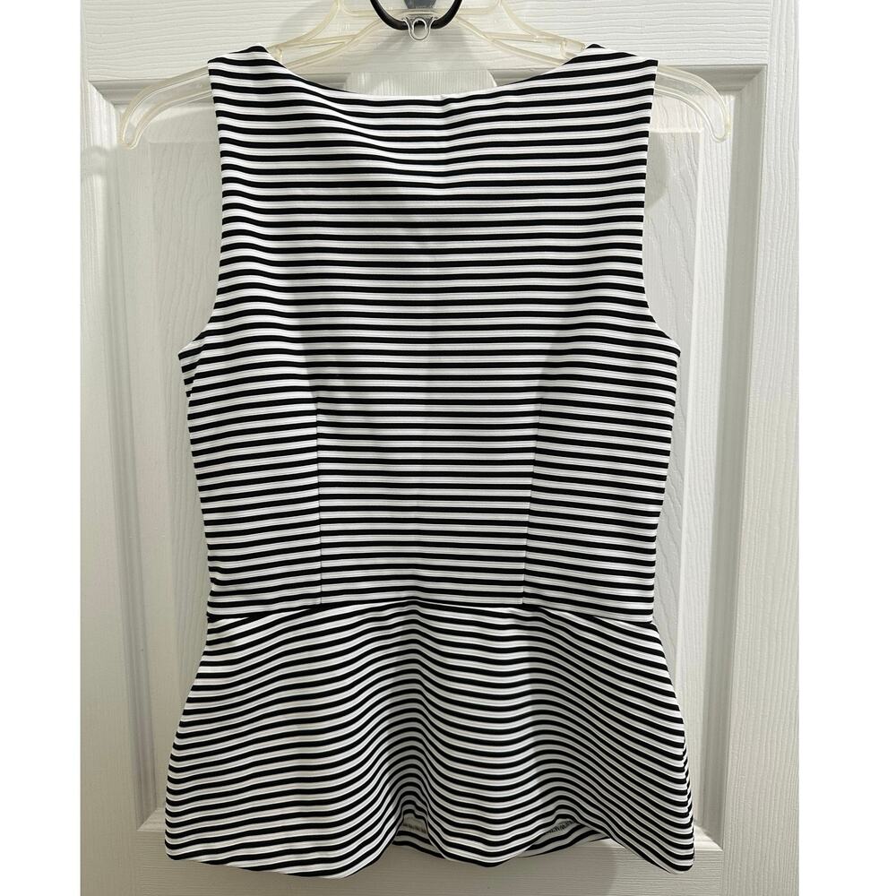 WHBM White House Black Market Black and White Striped Shell Blouse Peplum Top 2 - Picture 2 of 7